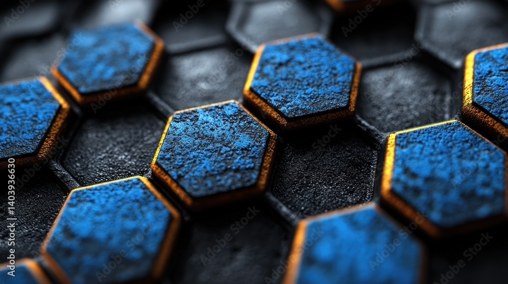 Abstract Hexagon Pattern: Blue and Gold Geometric Design Abstract Hexagon Pattern: Blue and Gold Geometric Design