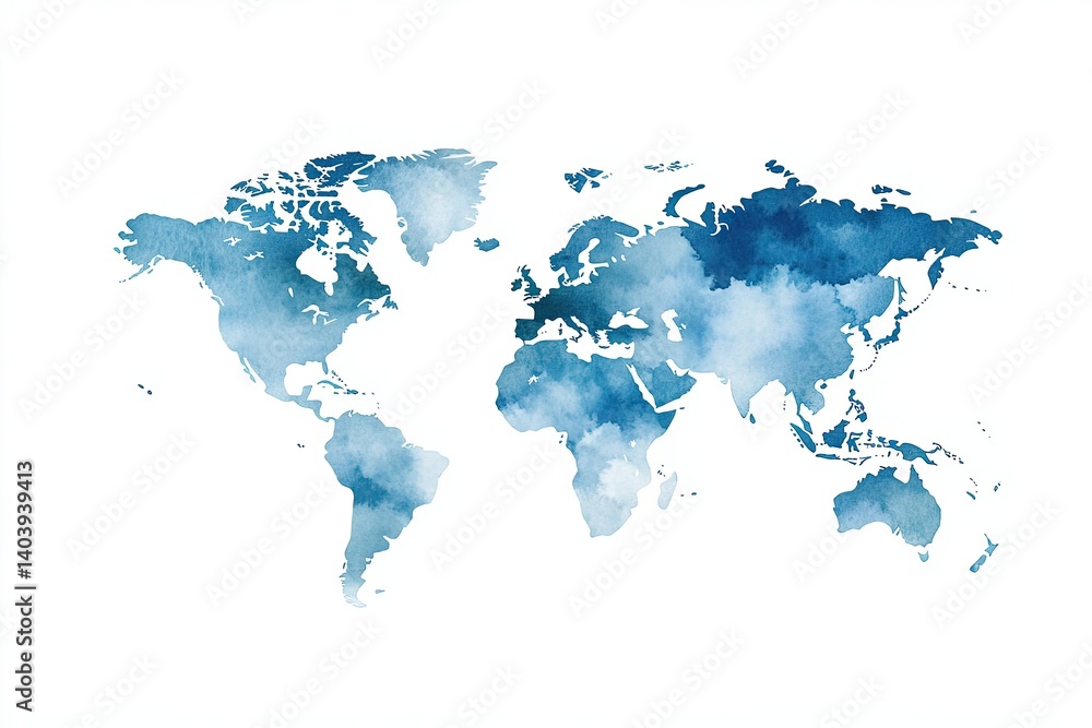 Fototapeta premium Watercolor world map illustration on white background