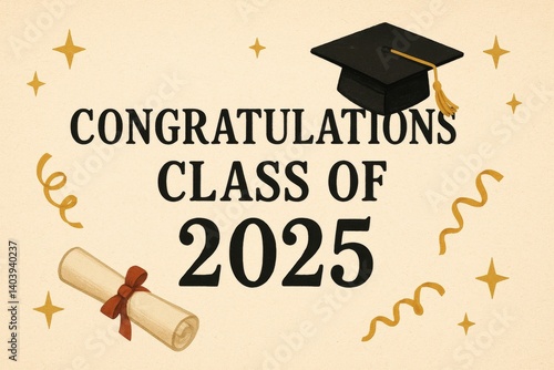 Graduation Celebration Announcement for the Class of 2025 With Cap and Diplom...