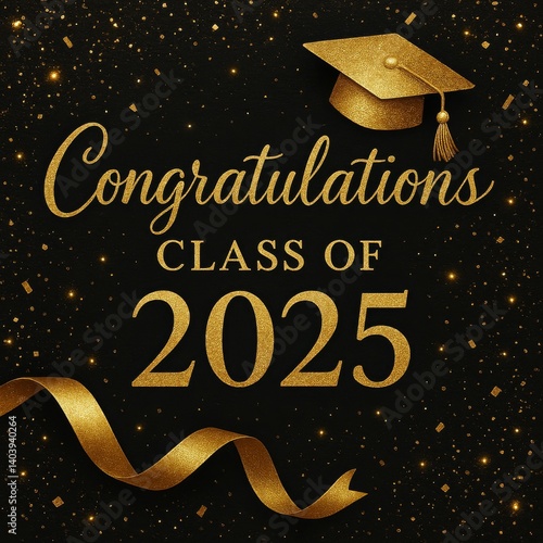 Celebration of Graduation for Class of 2025 With Gold Decorations and Cap on ...