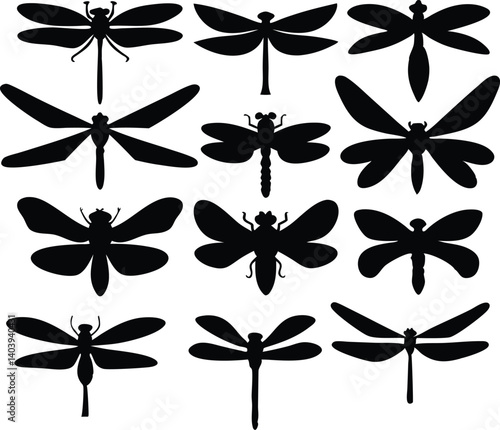 Dragonfly Silhouette Vector Set – Insect Black Clipart Collection