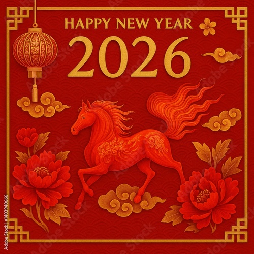 Obraz na płótnie Celebrating the Year of the Red Horse With a Festive Design for New Year 2026 w salonie