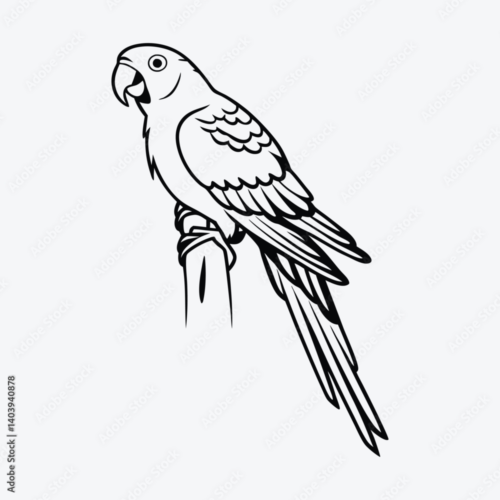 Fototapeta premium Amazon Parrot, Silhouette White background illustration, Generative Ai