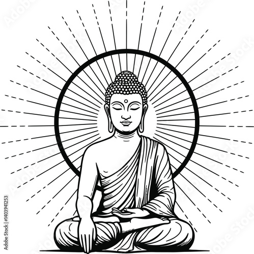  Lord Buddha Black Line Art Vector – Vesak Day Illustration of Gautama Buddha in Peaceful Meditation