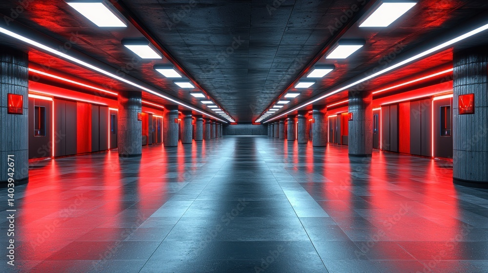 Fototapeta premium Neon-lit Subway Passage: A Futuristic Urban Corridor