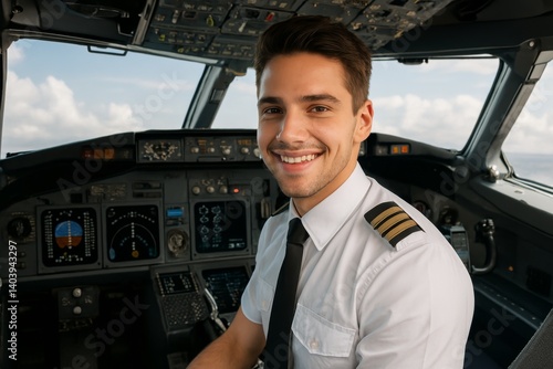 Pilot Smiling in Cockpit While Preparing for Flight Over Scenic Skies