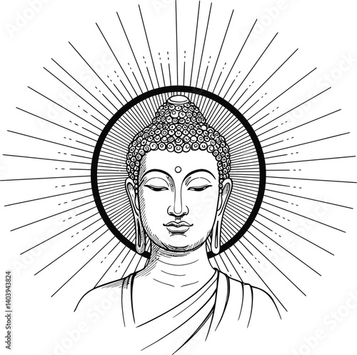  Lord Buddha Black Line Art Vector – Vesak Day Illustration of Gautama Buddha in Peaceful Meditation