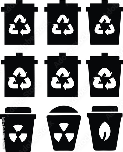 Recycling Bin Icons Set – Eco, Waste, Trash & Environmental Symbols