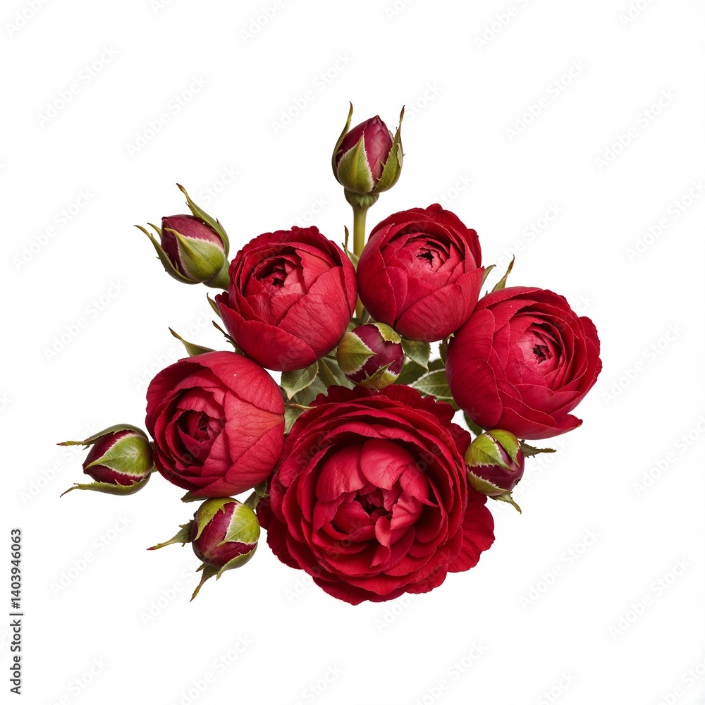 Naklejka premium Red roses bouquet with buds on a white background