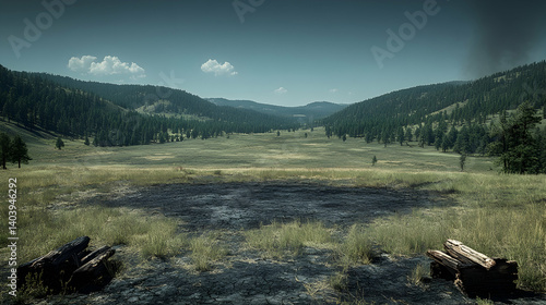 Wide open field after a fire