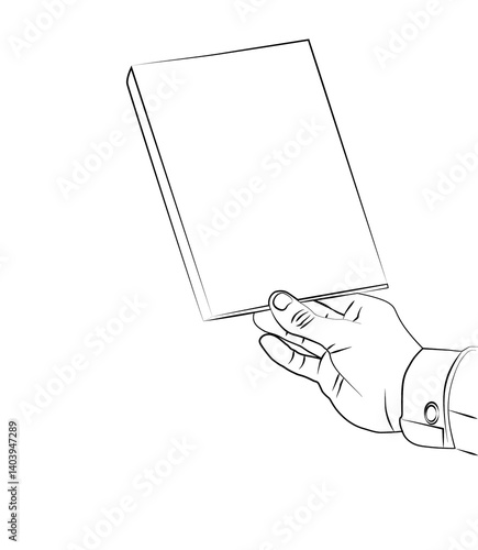 hand  holds book, line art