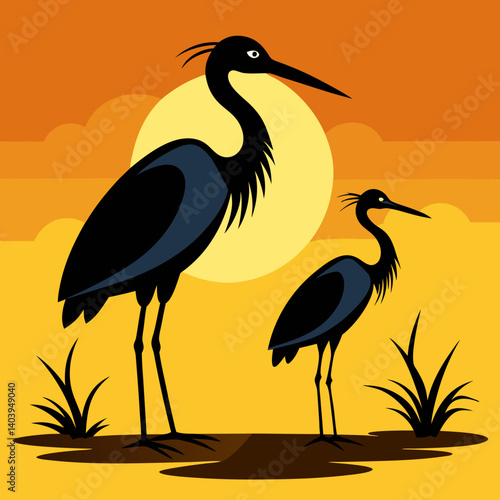 heron in the sunset  Vector icon illustration silhouette Graphics design image white background 