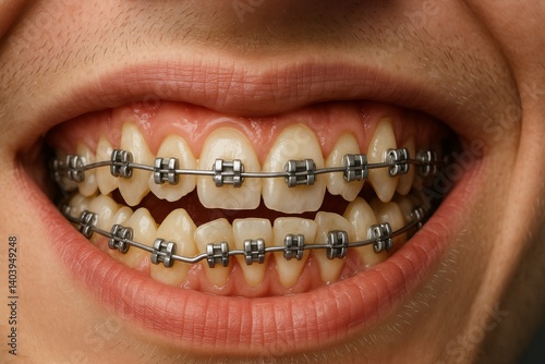 Smiling Person With Braces Showing Teeth in Close-Up During Dental Treatment
