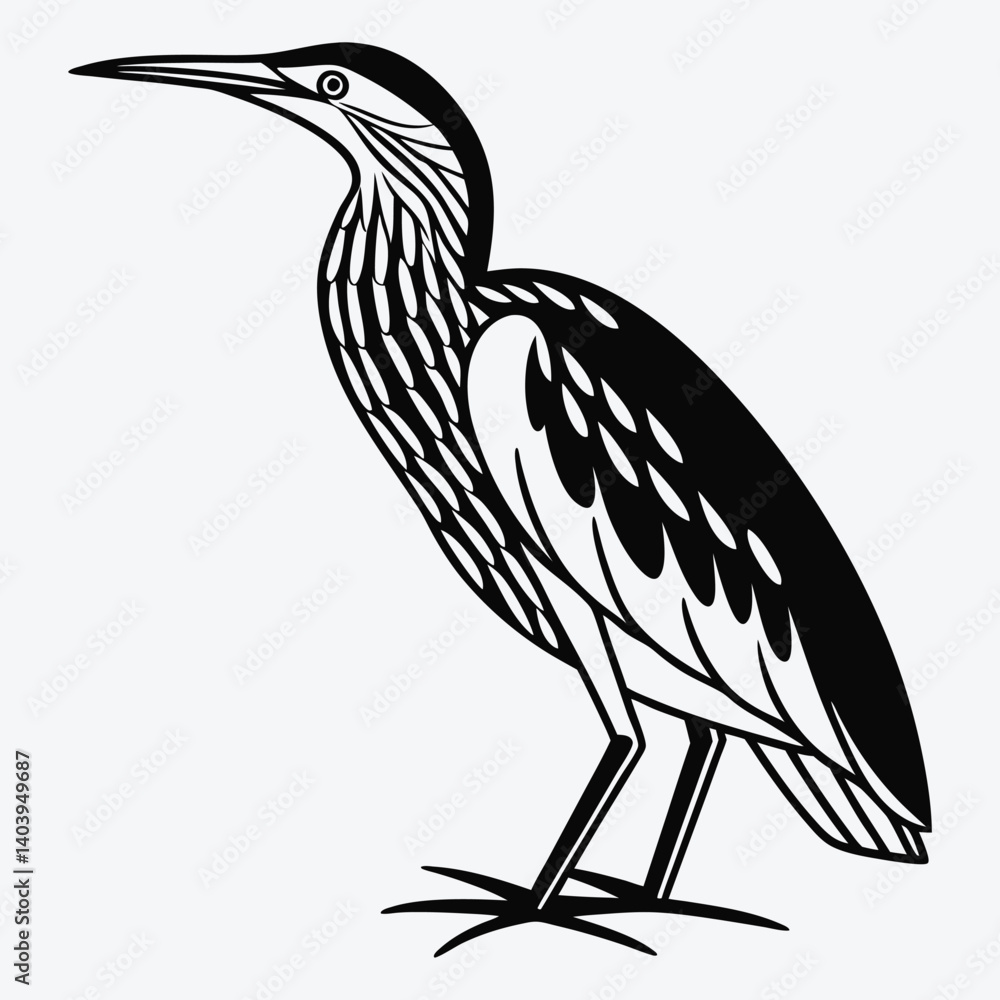 Obraz premium American Bittern Silhouette White background illustration Generative Ai