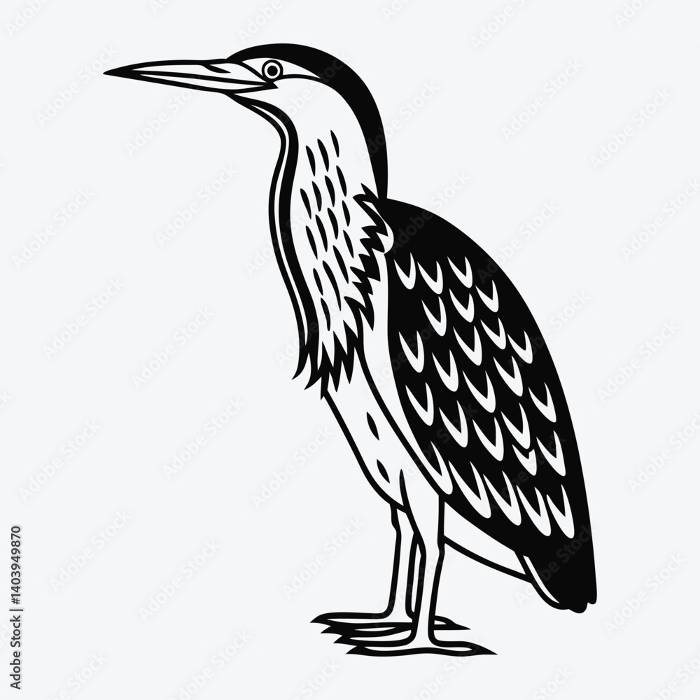 Fototapeta premium American Bittern Silhouette White background illustration Generative Ai