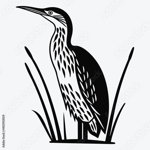 American Bittern Silhouette White background illustration Generative Ai