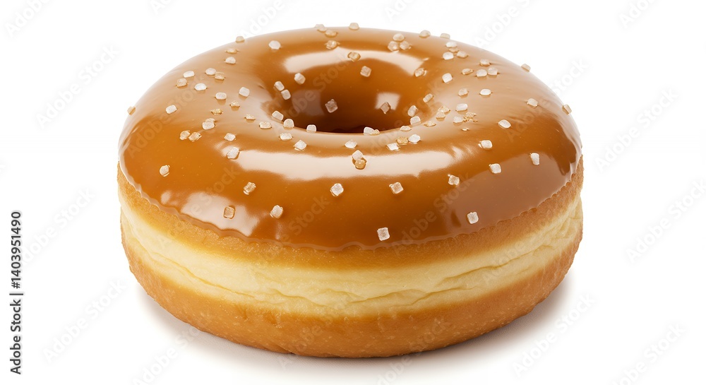Delicious Caramel Doughnut with Sugar Crystals Isolated on White Background Delicious Caramel Doughnut with Sugar Crystals Isolated on White Background