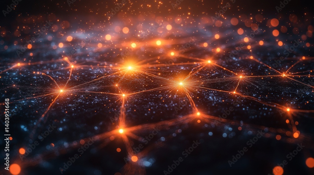 Abstract network of glowing points and lines on a blue background Abstract network of glowing points and lines on a blue background
