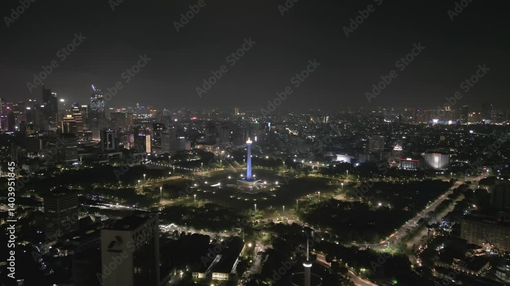 Aerial view clip of National Monument or also known as Monas, located in Jakarta, the capital city Aerial view clip of National Monument or also known as Monas, located in Jakarta, the capital city
