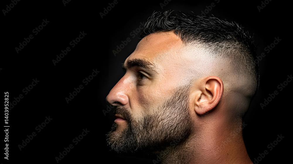 Obraz premium Profile Portrait of a Bearded Man Against a Dark Background