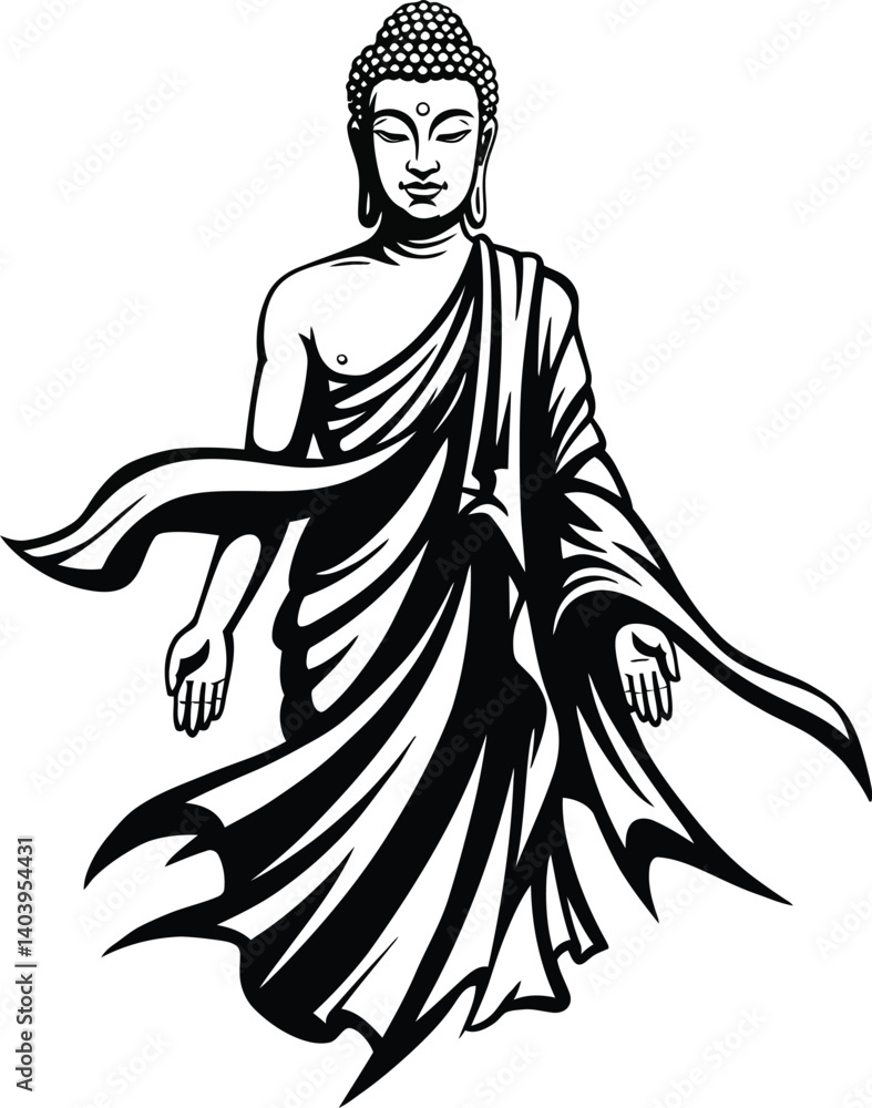 Fototapeta premium Buddha Vector Illustration in Solid Black — Minimalist Contemporary Buddhist Art