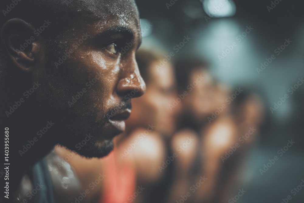 A close-up of a determined man's face glistening with sweat after a challenging workout session, conveying focus, intensity, and the pursuit of fitness goals. A close-up of a determined man's face glistening with sweat after a challenging workout session, conveying focus, intensity, and the pursuit of fitness goals.
