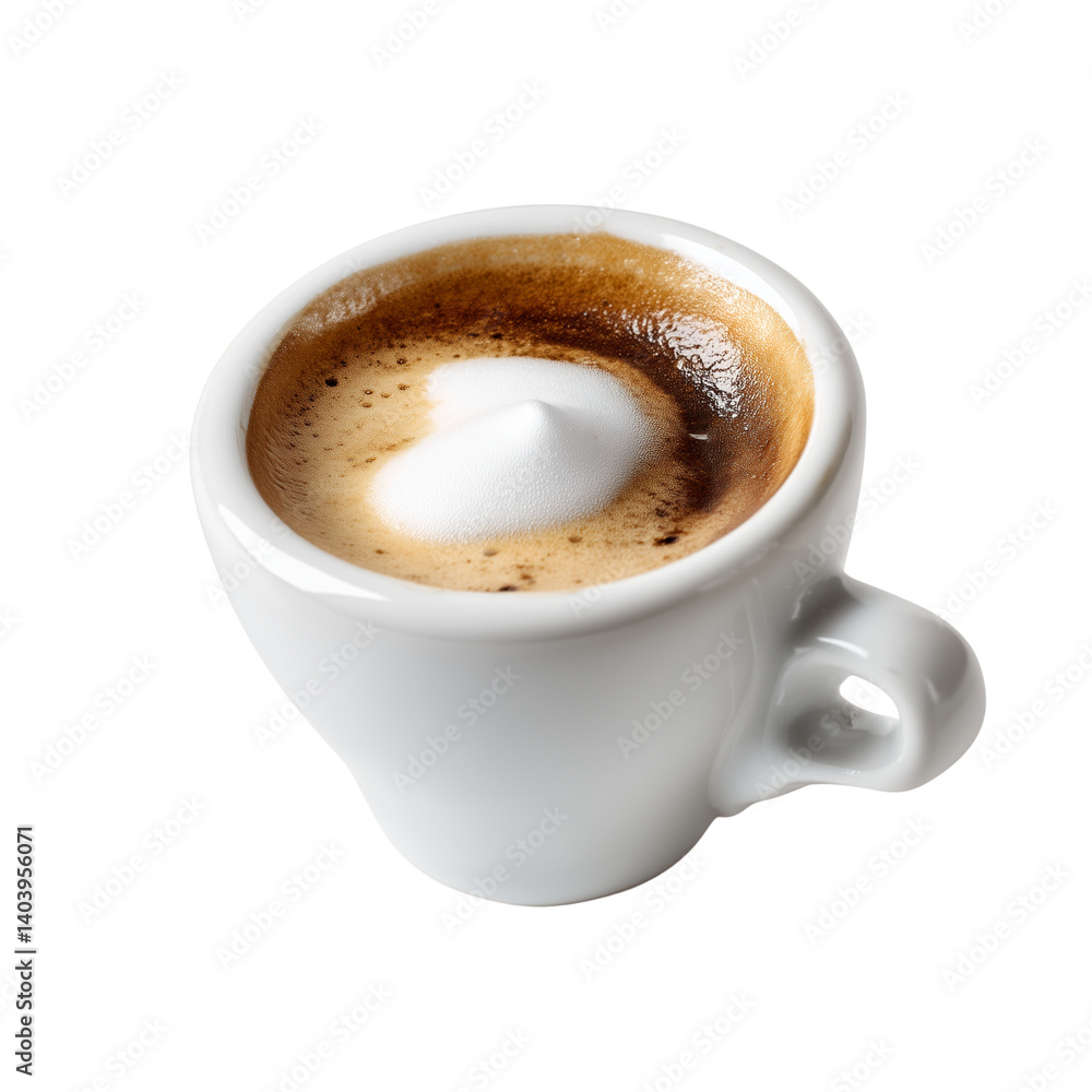 Espresso macchiato in white ceramic cup isolated on white background Espresso macchiato in white ceramic cup isolated on white background