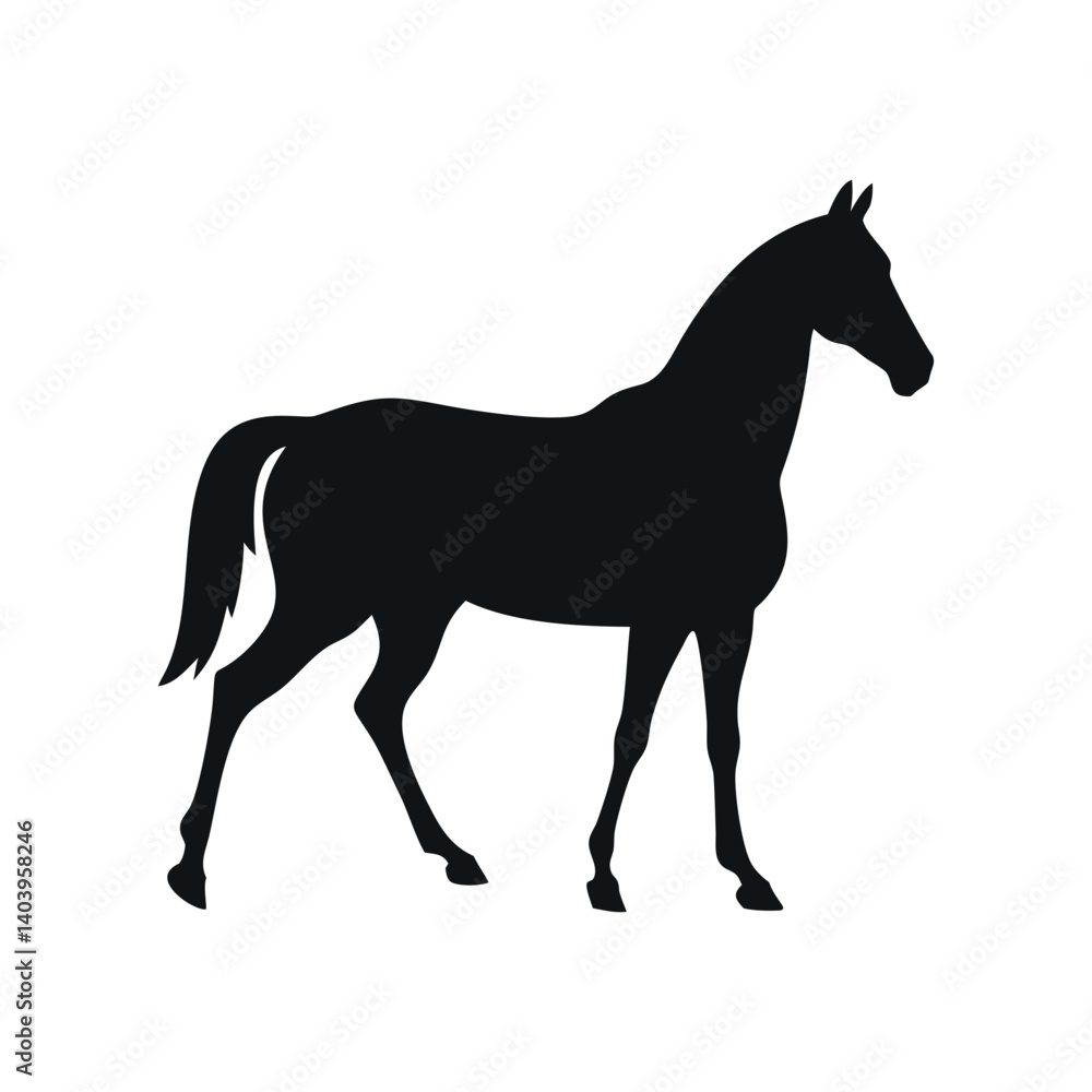 Elegant Horse Silhouette Standing In Profile Isolated On White Background Graceful Equine Animal Symbol Equine Design Template Elegant Horse Silhouette Standing In Profile Isolated On White Background Graceful Equine Animal Symbol Equine Design Template