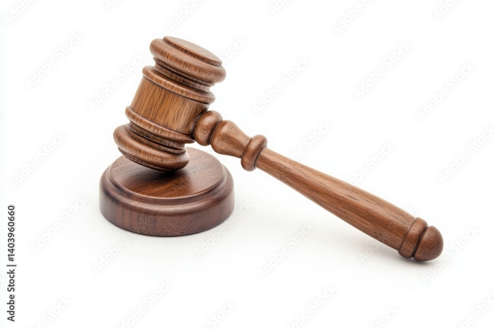 Wooden gavel resting on block isolated on white background Wooden gavel resting on block isolated on white background