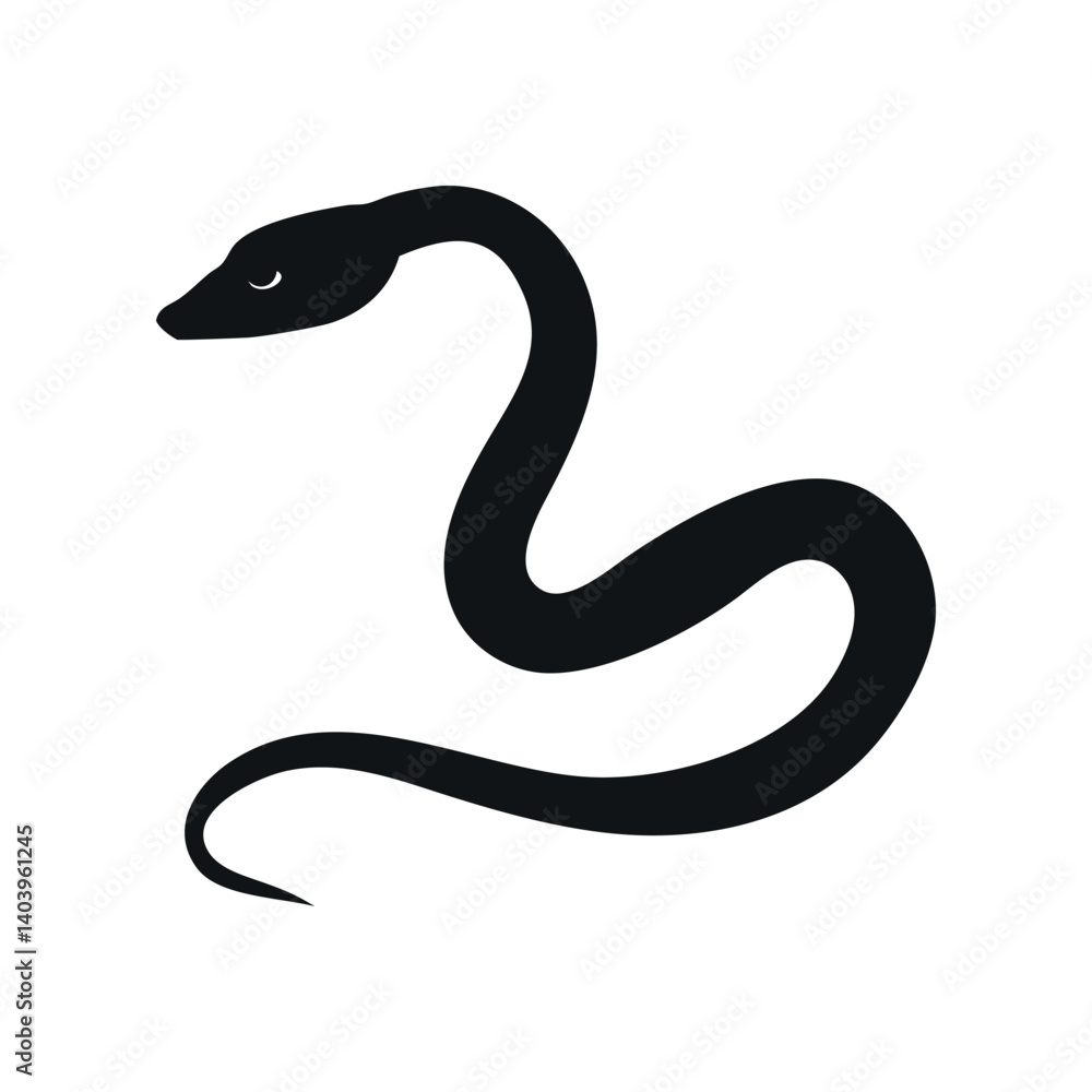 Minimalist Black Snake Silhouette Illustration On White Background Reptilian Wildlife Symbol Simple Shape Design Isolated Vector Image Minimalist Black Snake Silhouette Illustration On White Background Reptilian Wildlife Symbol Simple Shape Design Isolated Vector Image
