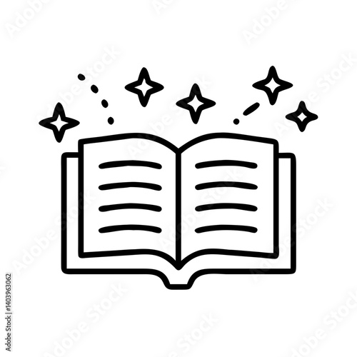 Open book with magic stars vector illustration for reading education and storytelling concept art