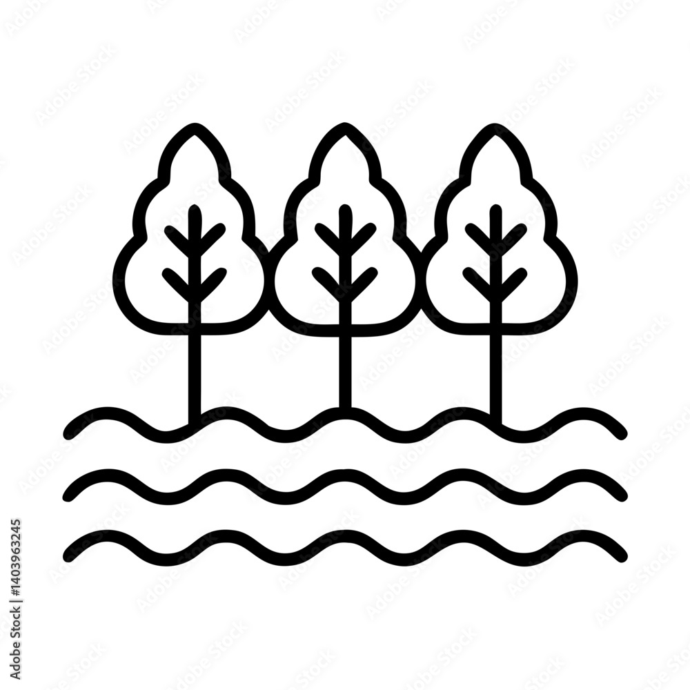 Three trees by the water vector graphic nature landscape forest treescape river scenery design Three trees by the water vector graphic nature landscape forest treescape river scenery design