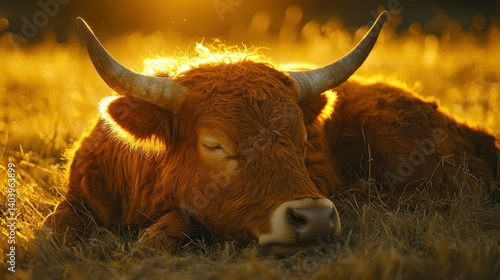 Highland Cow Sunset Serenity: A Golden Hour Portrait