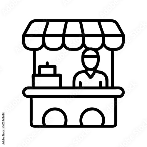 Illustration of a market stall with vendor selling cake food stand icon vector design template 90