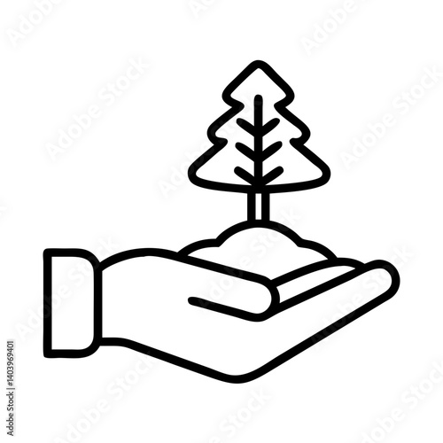 Hand holding tree seedling icon vector illustration for reforestation and environmental care project