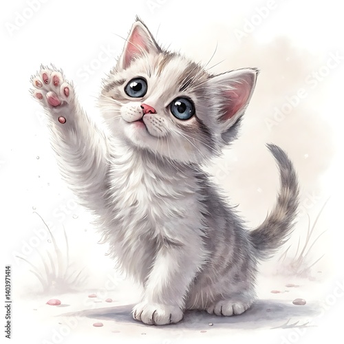 Adorable fluffy gray British kitten sitting isolated with a cute and curious look