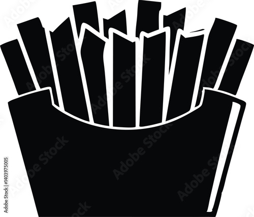 Delicious golden french fries design silhouette black vector illustration 