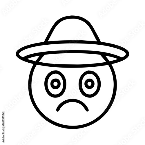 Sad emoji with hat vector illustration simple outline design for graphic and web design needs