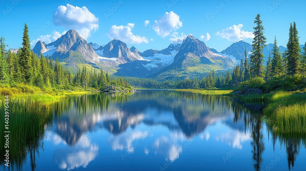 Fototapeta premium Serene mountain lake reflecting a vibrant sky