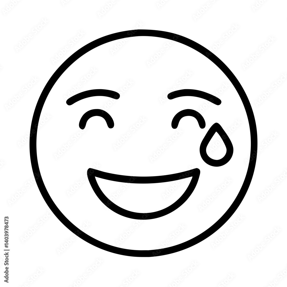 Outline face with tears of joy emoji vector illustration for social media and messaging app use Outline face with tears of joy emoji vector illustration for social media and messaging app use
