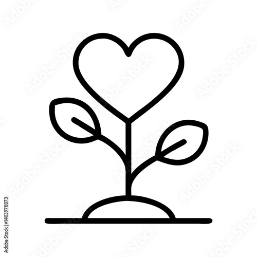 Heart shaped plant growing icon vector illustration love growth symbol in outline style design