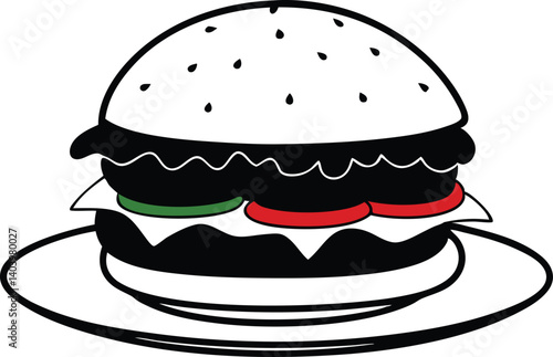 Vector illustration elegant silhouette black fast food hamburger design