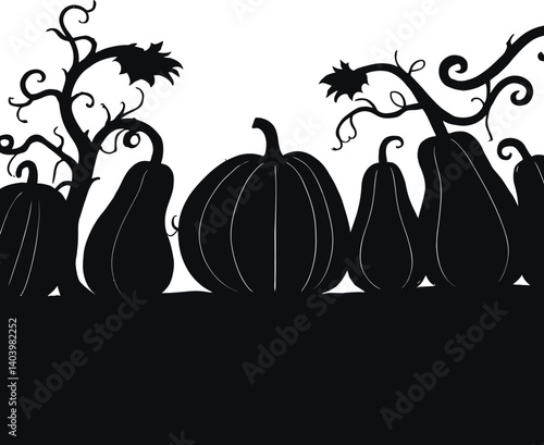 Silhouette pumpkin patch vector illustration for halloween and thanksgiving design ideas