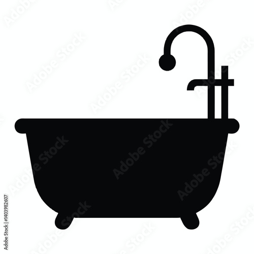 Bathtub silhouette vector illustration for bathroom design and plumbing services icon