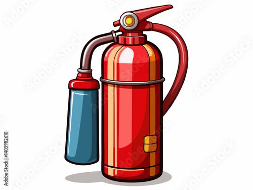 A high-quality vector illustration of a red fire extinguisher with a safety pin and nozzle, isolated on a white background, detailed and realistic