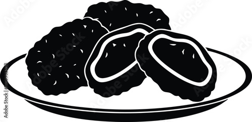 vector illustration silhouette black chicken nuggets plate 