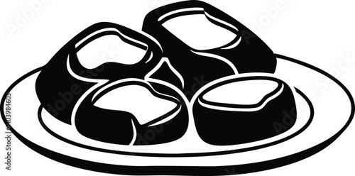 vector illustration silhouette black chicken nuggets plate 