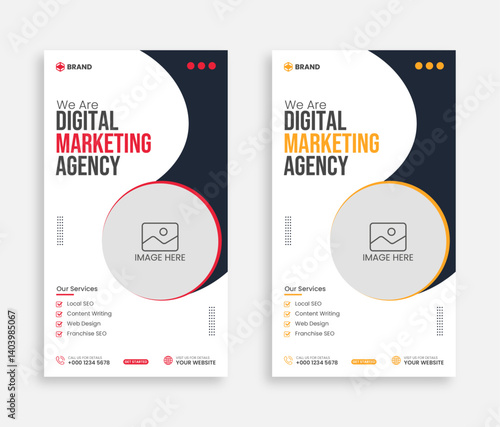 set of digital marketing Banner Social Media post template. Vertical marketing agency social media instagram stories template. 