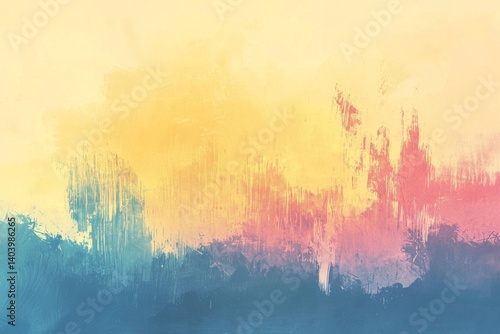 Artistic brush strokes in warm yellow pink and cool blue hues create a vibrant abstract visual