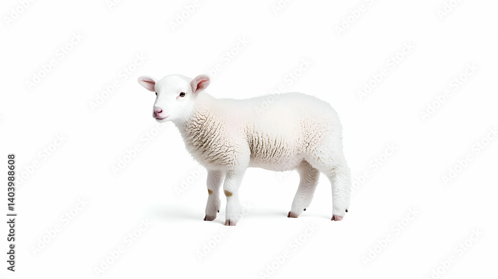 Obraz premium Adorable White Lamb on White Background